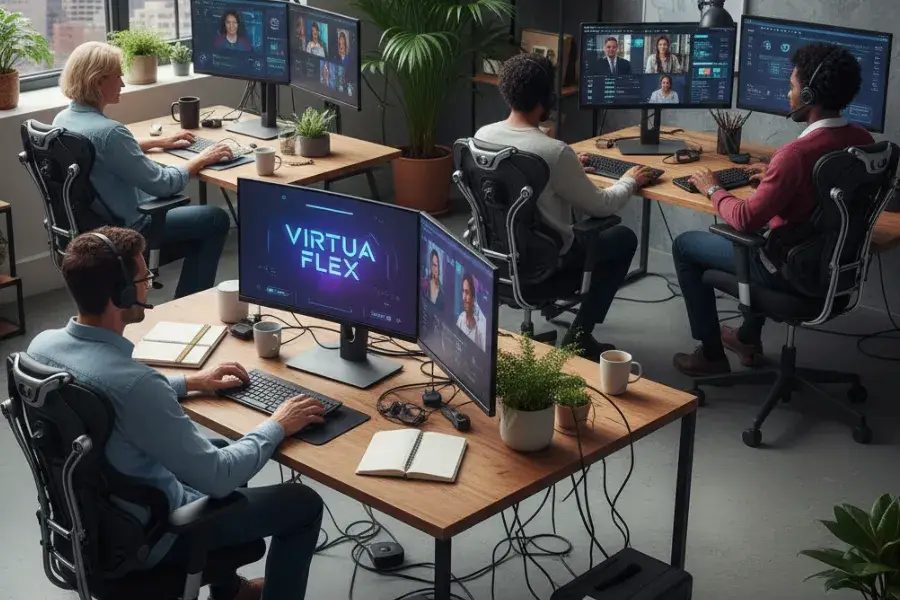 VirtuaFlex team working at tech workplace